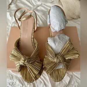Loeffler Randall Gold Dahlia sandal with Bow Detail New in Box 7.5